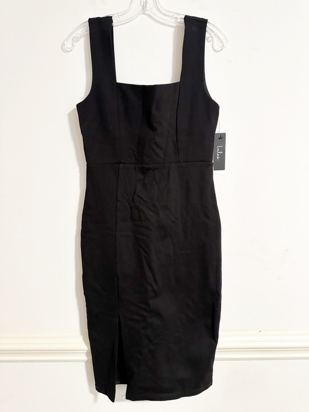 Lulus NWT Vibrant Allure Black Square Neck Sleeveless Bodycon Midi Dress Medium - Picture 2 of 13